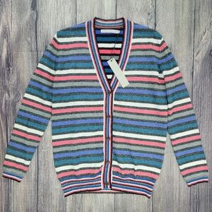One Grey Day NWT Merino Wool Blend Striped Multicolor Cardigan Sweater